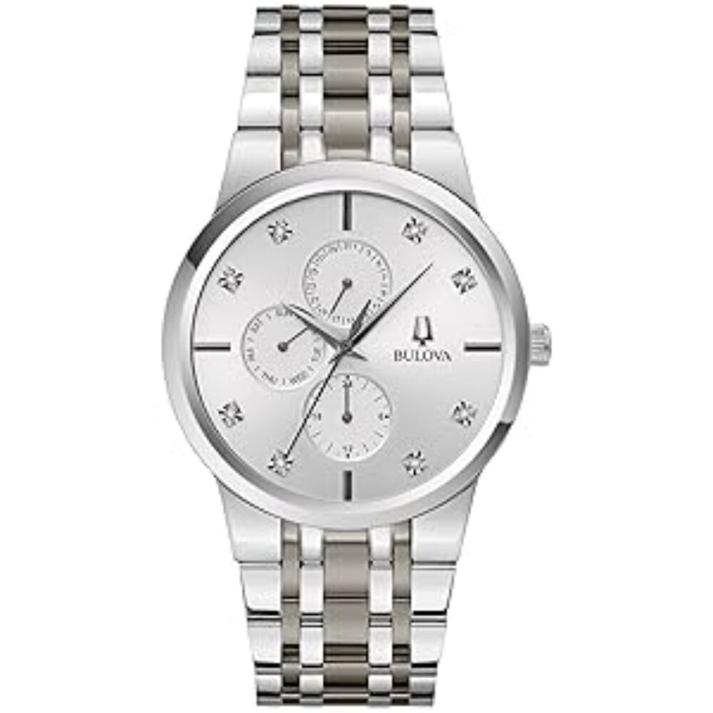 Bulova men Modern Two Tone Stainless Diamond Quartz Watch Gray Dial 40mm 98D185